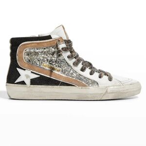 New Golden Goose Slide Mid Top Mids Slides Glitter Leather Sneakers
